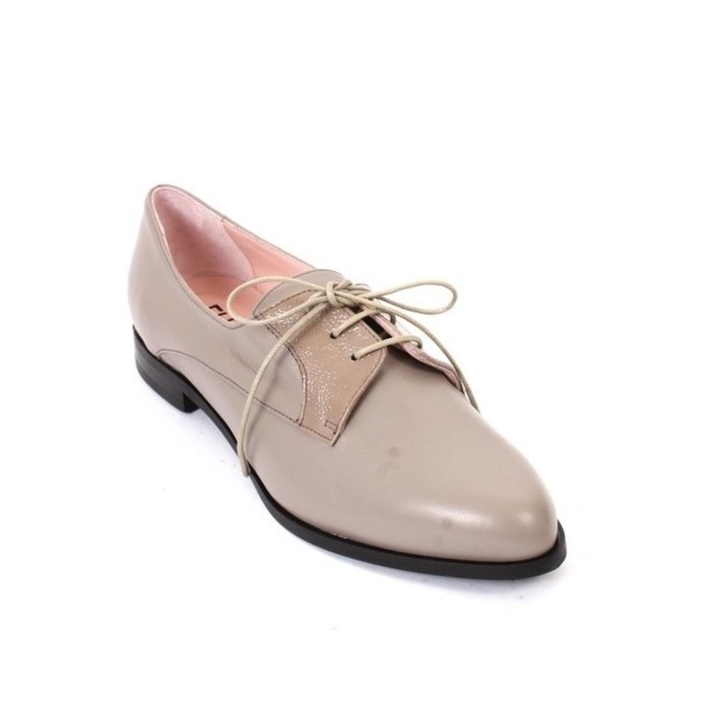 Fucsia 96050b Beige Leather Patent Lace-Up Loafers Comfort Shoes